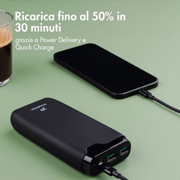 imoshion Powerbank da 20.000 mAh - Caricabatterie rapido da 22,5 W - USB-C / USB-A - Nero