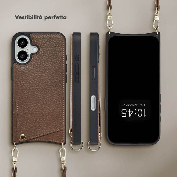Selencia Cover per telefono Nova con cordino e portacarte Apple iPhone 16 - Mocha Brown