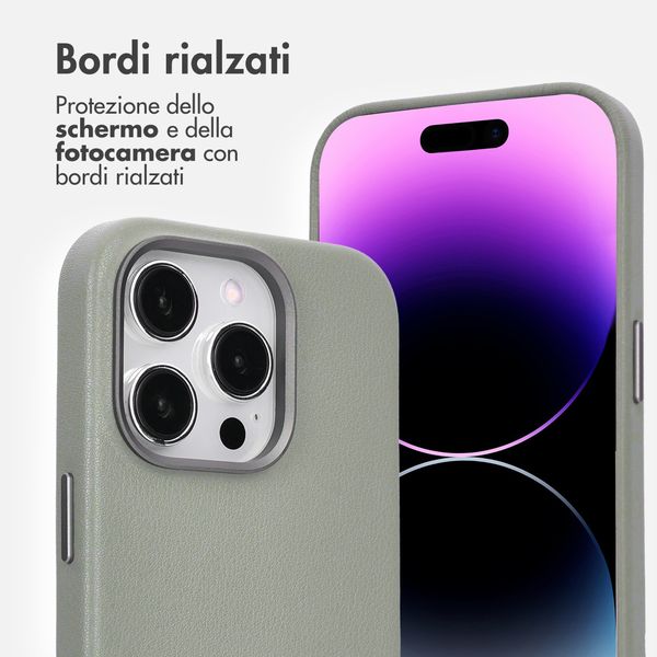 Accezz Cover in Pelle con MagSafe Apple iPhone 14 Pro - Light Grey