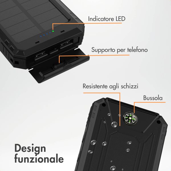 imoshion Powerbank solare da 10.000 mAh – powerbank wireless a energia solare – Quick Charge e Power Delivery – Nero