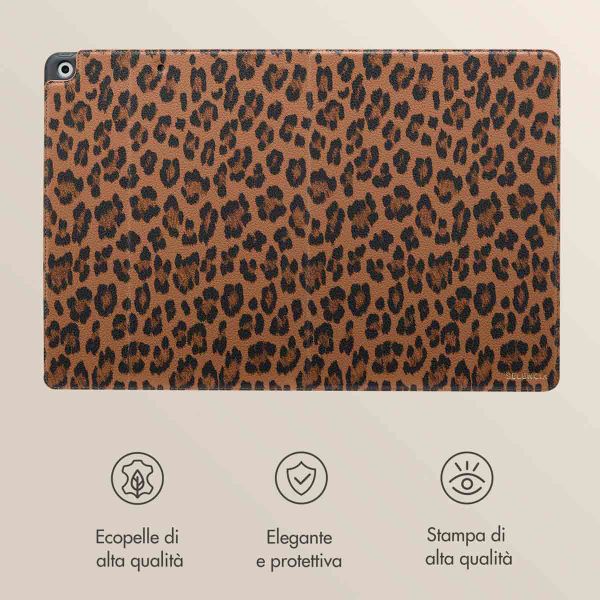 Selencia Libreria Sabi con stampa leopardata Apple iPad 9 (2021) 10.2 pollici / iPad 8 (2020) 10.2 pollici / iPad 7 (2019) 10.2 pollici - Mocha Brown