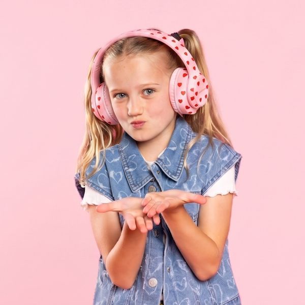 imoshion Cuffie wireless per bambini con LED Light - Limitatore di decibel - Con cavo AUX - Cuoricini