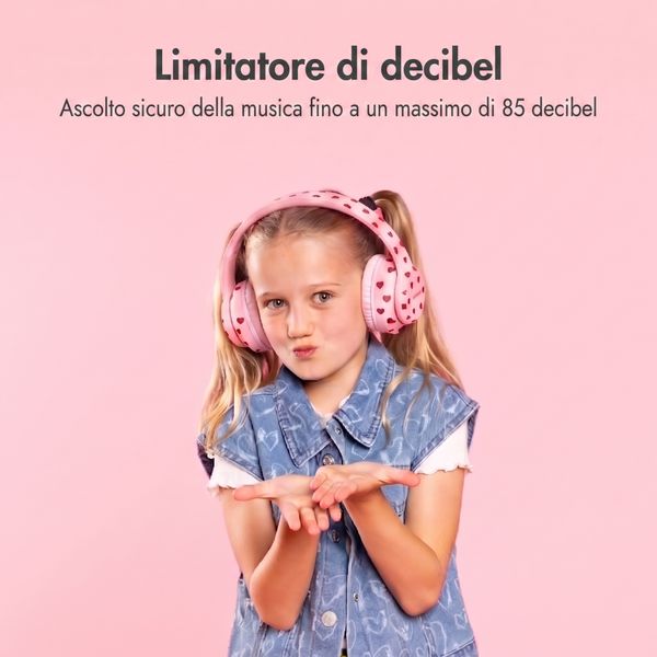 imoshion Cuffie wireless per bambini con LED Light - Limitatore di decibel - Con cavo AUX - Cuoricini