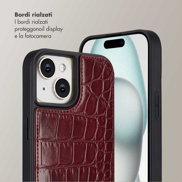 Selencia Cover per telefono Nova Croco con cordino e portacarte Apple iPhone 15 - Burgundy