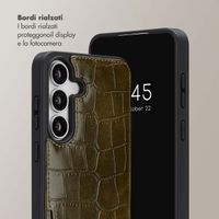 Selencia Cover per telefono Nova Croco con cordino e portacarte Samsung Galaxy S25 FE - Dark Olive