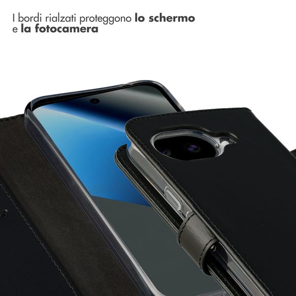 Selencia Cover a libro in vera pelle Google Pixel 10a - Nero