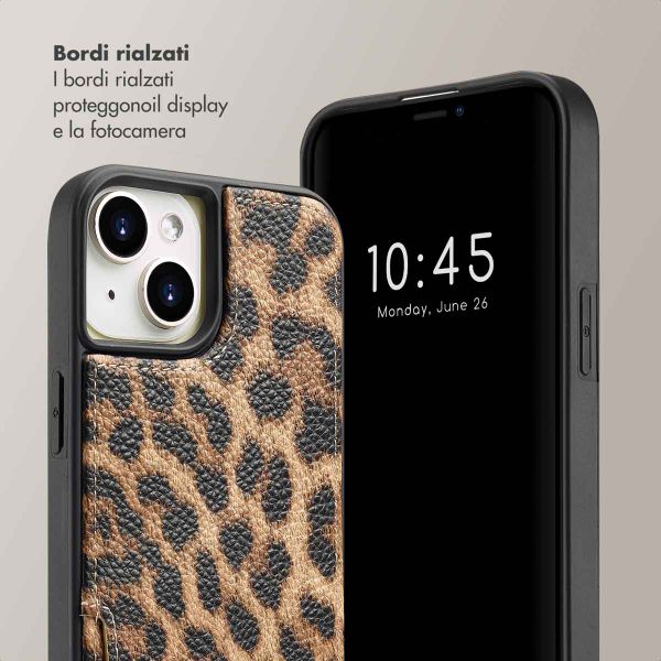 Selencia Cover per telefono Nova con cordino e portacarte Apple iPhone 15 - Leopard