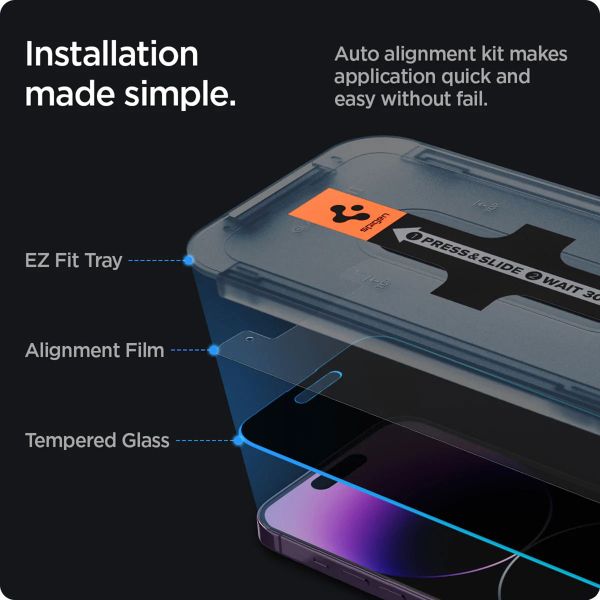Spigen Vetro temperato privacy GLAStR EZ Fit + Applicatore - confezione da 2 Apple iPhone 14 Pro