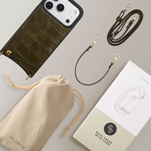 Selencia Cover per telefono Nova Croco con cordino e portacarte Apple iPhone 17 Pro - Dark Olive