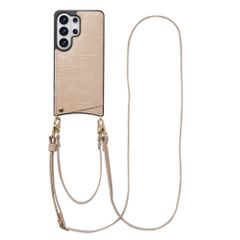 Selencia Cover per telefono Nova Croco con cordino e portacarte Samsung Galaxy S26 Ultra - Beige