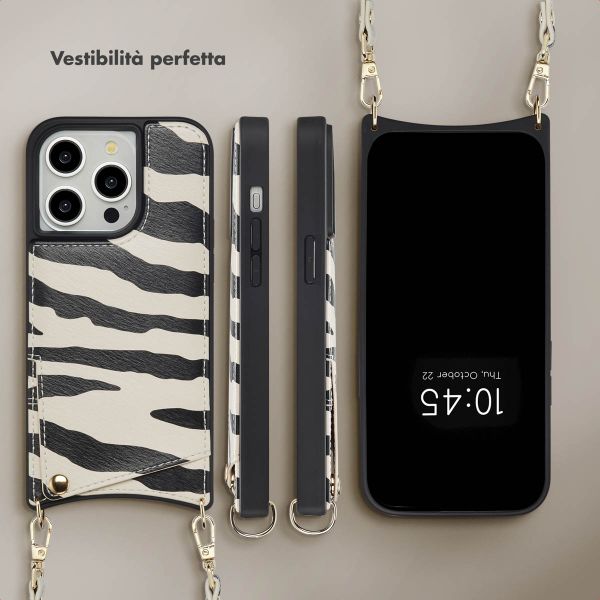 Selencia Cover per telefono Nova con cordino e portacarte Apple iPhone 14 Pro - Zazzy Zebra