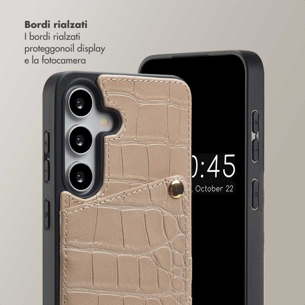 Selencia Cover per telefono Nova Croco con cordino e portacarte Samsung Galaxy S25 / S24 - Beige