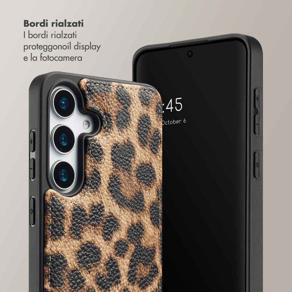 Selencia Cover per telefono Nova con cordino e portacarte Samsung Galaxy S25 - Leopard