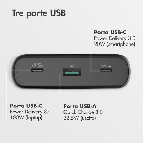imoshion Powerbank 20.000 mAh - Quick Charge e Power Delivery - 100W - Nero
