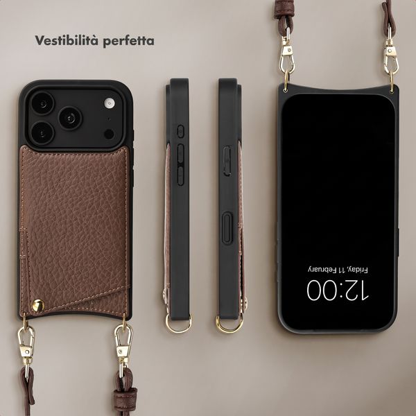 Selencia Cover per telefono Nova con cordino e portacarte Apple iPhone 18 Pro / 17 Pro - Mocha Brown