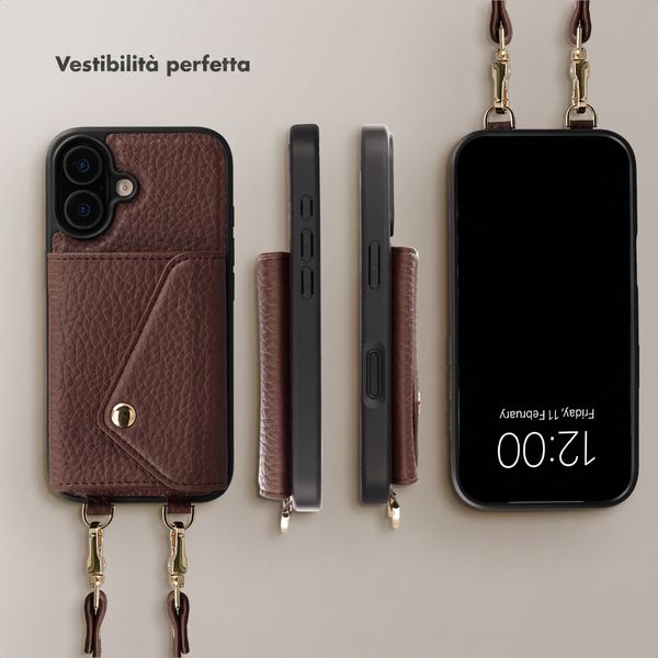 Selencia Cover per telefono Sera con cordino e portacarte a busta Apple iPhone 16 - Chocolate Brown