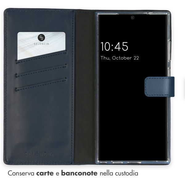 Selencia Cover a libro in vera pelle Samsung Galaxy S24 Ultra - Blu scuro