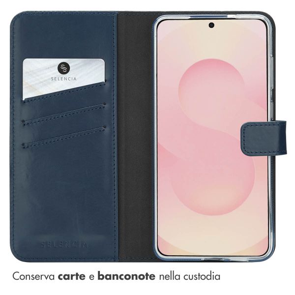 Selencia Cover a libro in vera pelle Samsung Galaxy S25 Edge - Blu scuro