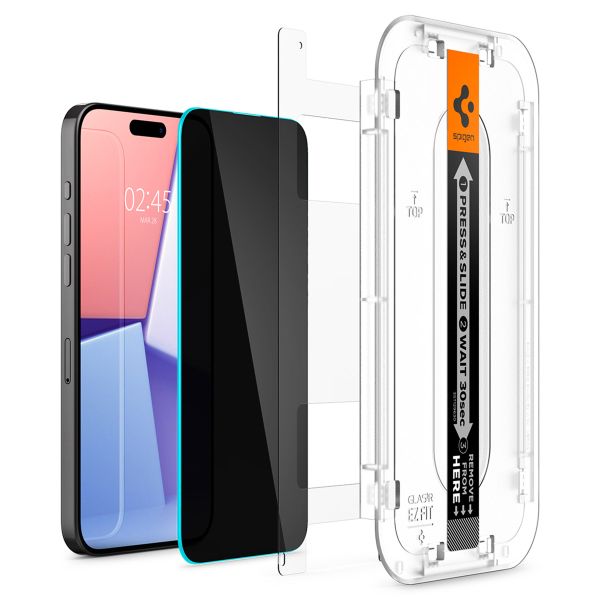 Spigen Vetro temperato privacy GLAStR EZ Fit + Applicatore - confezione da 2 Apple iPhone 15 Pro Max