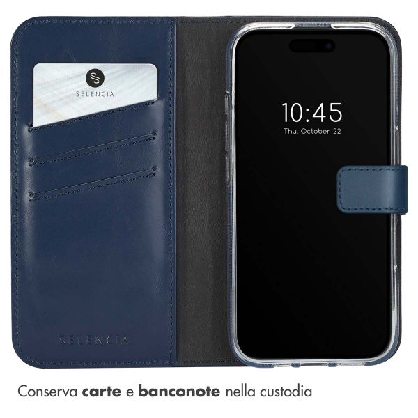 Selencia Cover a libro in vera pelle Apple iPhone 16 - Blu