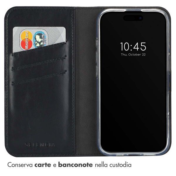 Selencia Cover a libro in vera pelle Apple iPhone 16 Plus - Nero