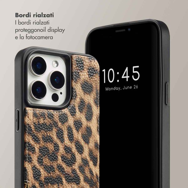 Selencia Cover per telefono Nova con cordino e portacarte Apple iPhone 15 Pro Max - Leopard
