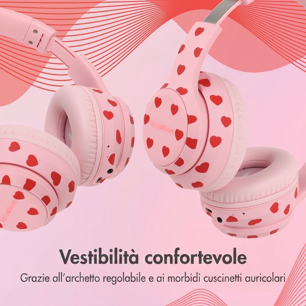 imoshion Cuffie wireless per bambini con LED Light - Limitatore di decibel - Con cavo AUX - Cuoricini