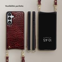 Selencia Cover per telefono Nova Croco con cordino e portacarte Samsung Galaxy S25 FE - Burgundy