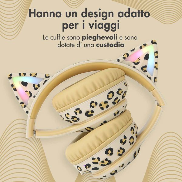 imoshion Special Edition - Cuffie wireless per bambini LED Light Cat Ear - Limitatore di Decibel - Con cavo AUX - Leopardo