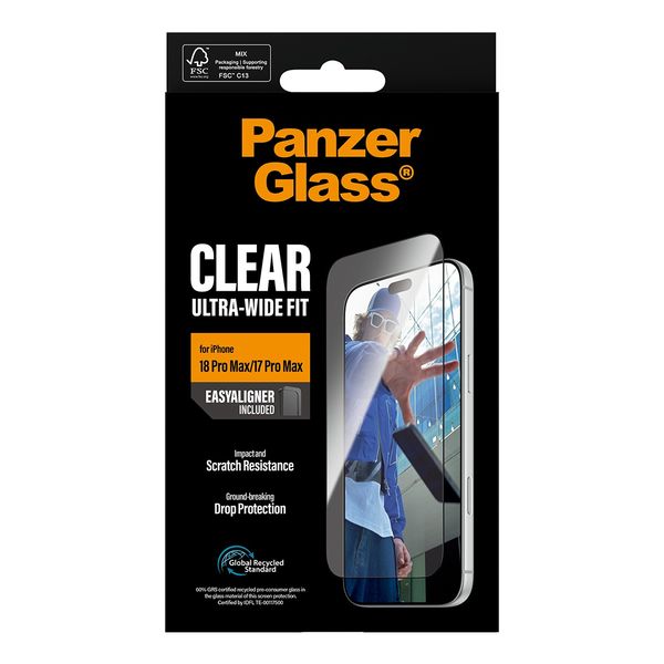 PanzerGlass Vetro temperato antibatterico ultra-largo con applicatore Apple iPhone 18 Pro Max / 17 Pro Max