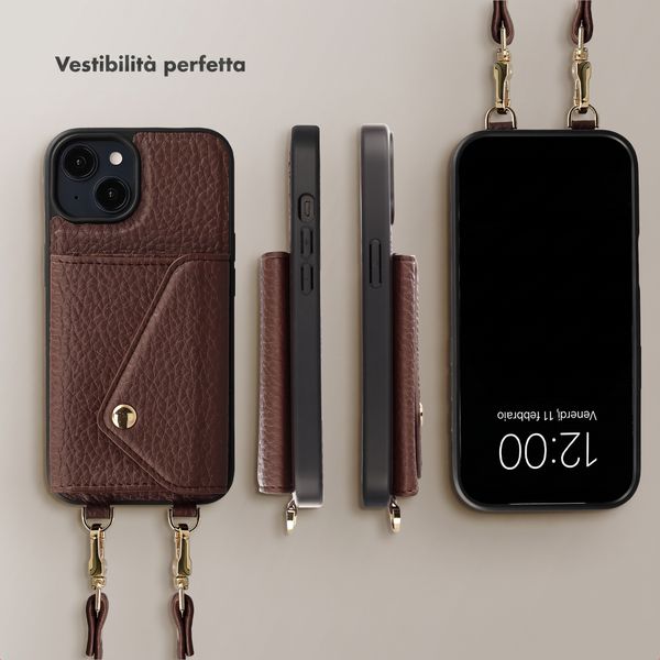 Selencia Cover per telefono Sera con cordino e portacarte a busta Apple iPhone 14 / 13 - Chocolate Brown