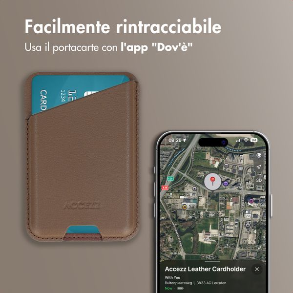 Accezz Portacarte in pelle magnetico - Compatibile con Apple Find My - Coffee Brown