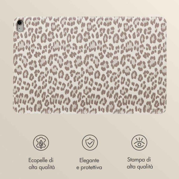 Selencia Libreria Sabi con stampa leopardata Apple iPad 11 (2025) 11 pollici A16 / iPad 10 (2022) 10.9 pollici - Soft Ivory