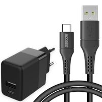 Accezz Caricatore da parete con cavo da USB-C a USB - Caricatore - 20 Watt - 1 metro - Nero