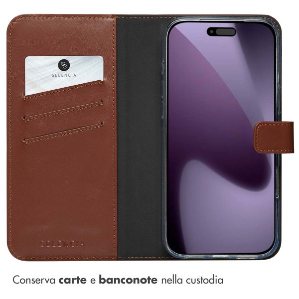 Selencia Cover a libro in vera pelle Apple iPhone 17 Pro Max - Marrone chiaro