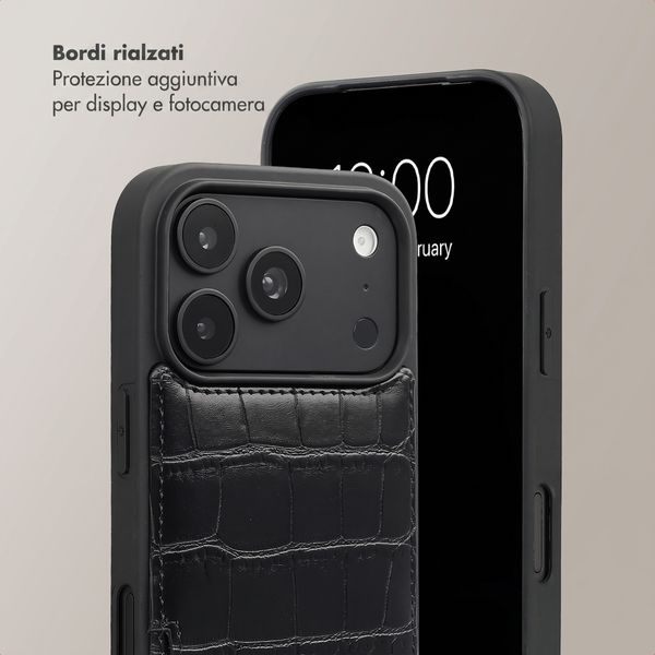 Selencia Cover per telefono Nova Croco con cordino e portacarte Apple iPhone 18 Pro Max / 17 Pro Max - Nero