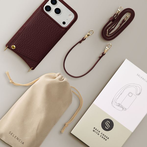 Selencia Cover per telefono Nova con cordino e portacarte Apple iPhone 17 Pro - Bold Burgundy