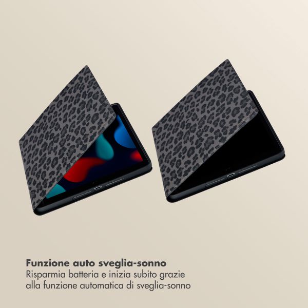 Selencia Libreria Sabi con stampa leopardata Apple iPad 9 (2021) 10.2 pollici / iPad 8 (2020) 10.2 pollici / iPad 7 (2019) 10.2 pollici - Midnight Black