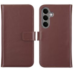 Selencia Cover a libro in vera pelle Samsung Galaxy S25 Plus - Marrone scuro