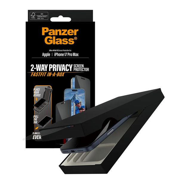 PanzerGlass Vetro temperato privacy Ultra Wide Fit FastFit in-a-box Apple iPhone 17 Pro Max