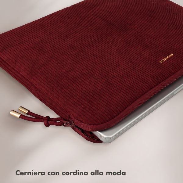 Selencia Cover per laptop in velluto a coste 15-16 pollici - Sleeve per laptop - Deep Burgundy