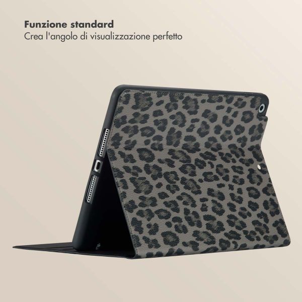 Selencia Libreria Sabi con stampa leopardata Apple iPad 9 (2021) 10.2 pollici / iPad 8 (2020) 10.2 pollici / iPad 7 (2019) 10.2 pollici - Midnight Black