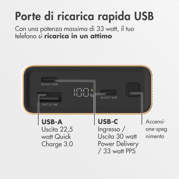 imoshion Powerbank in alluminio Ultra Series 20.000 mAh - Ricarica rapida fino a 33 watt - Oro