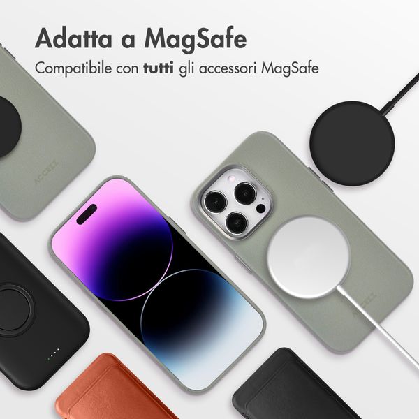 Accezz Cover in Pelle con MagSafe Apple iPhone 14 Pro - Light Grey