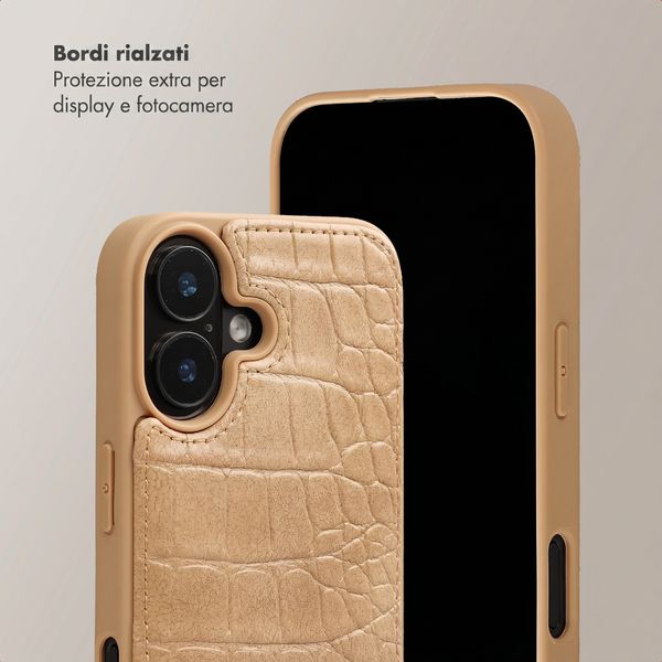 Selencia Cover per telefono Nova Croco con cordino e portacarte Apple iPhone 16 - Toasted Almond