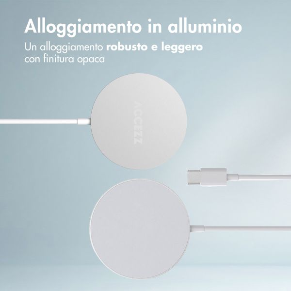 Accezz Caricabatterie Wireless USB-C - Caricatore Senza Fili MagSafe e Qi2 - 1 metro - Bianco