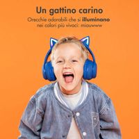 imoshion Cuffie wireless per bambini LED Light Cat Ear - Limitatore di decibel - Con cavo AUX - Cobalt Blue
