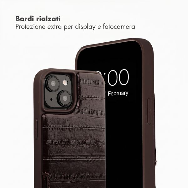 Selencia Nova cover posteriore in vera pelle con portacarte Apple iPhone 15 - Dark Chocolate