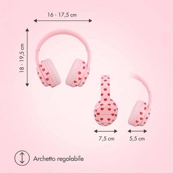 imoshion Cuffie wireless per bambini con LED Light - Limitatore di decibel - Con cavo AUX - Cuoricini