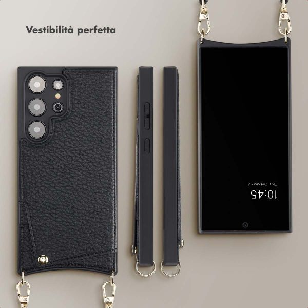 Selencia Cover per telefono Nova con cordino e portacarte Samsung Galaxy S24 Ultra - Nero